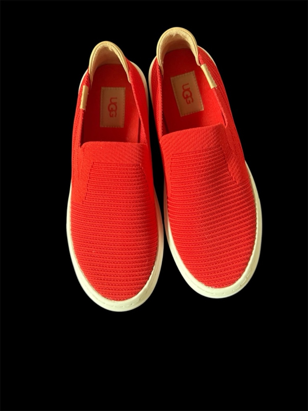 UGG Women’s Red Knit Slip-On Loafers with Cream Accents